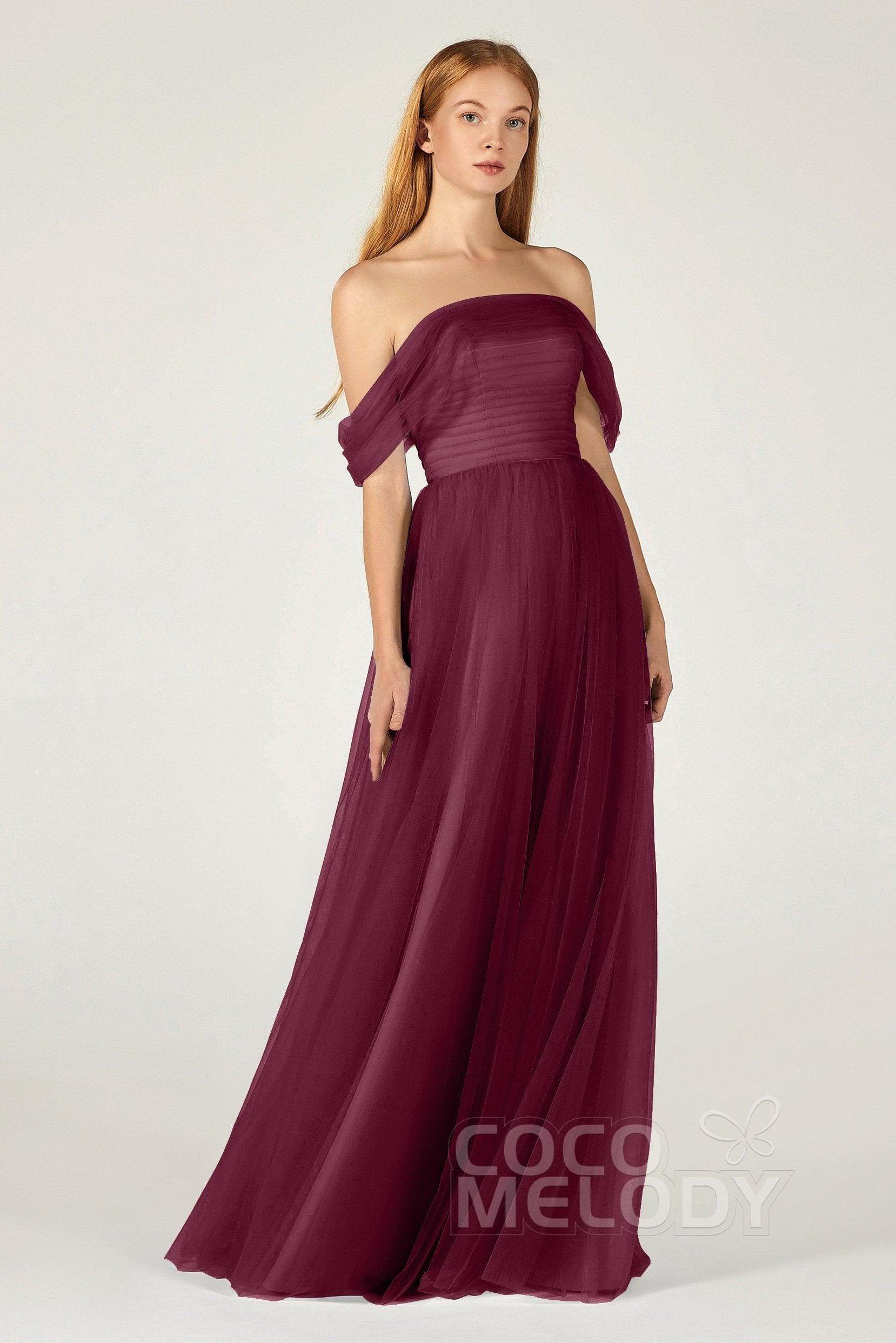 A-Line Floor Length Tulle Bridesmaid Dress CB0382 - COCOMELODY